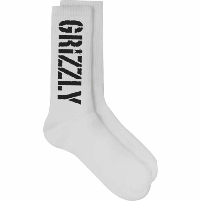 Grizzly Stamp Crew Socks Wht/Blk 1Pr