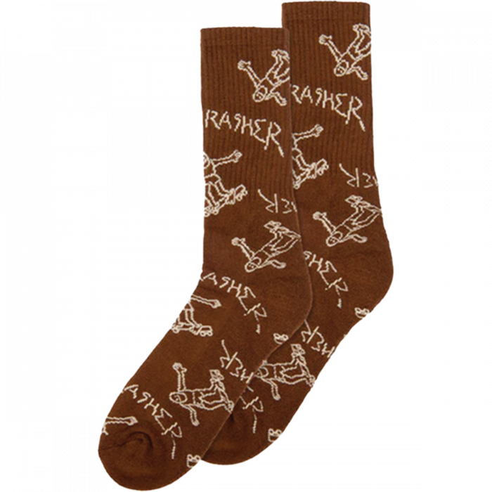 Thrasher Gonz Logo Pattern Crew Socks Brown/Tan
