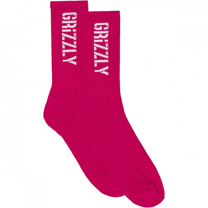 Grizzly Stamp Crew Socks Pink/Wht 1Pr