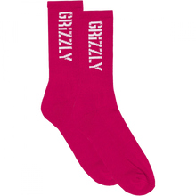 Grizzly Stamp Crew Socks Pink/Wht 1Pr