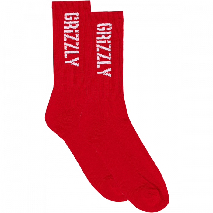 Grizzly Stamp Crew Socks Red/Wht 1Pr