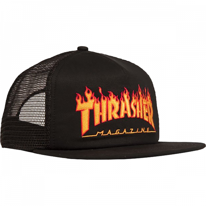Thrasher Flame Emb Mesh Hat Adj-Black/Yel/Red
