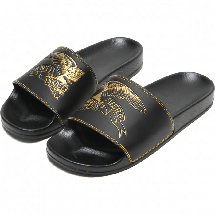Ah Basic Eagle Slide Sandal Size 7 Black/Gold